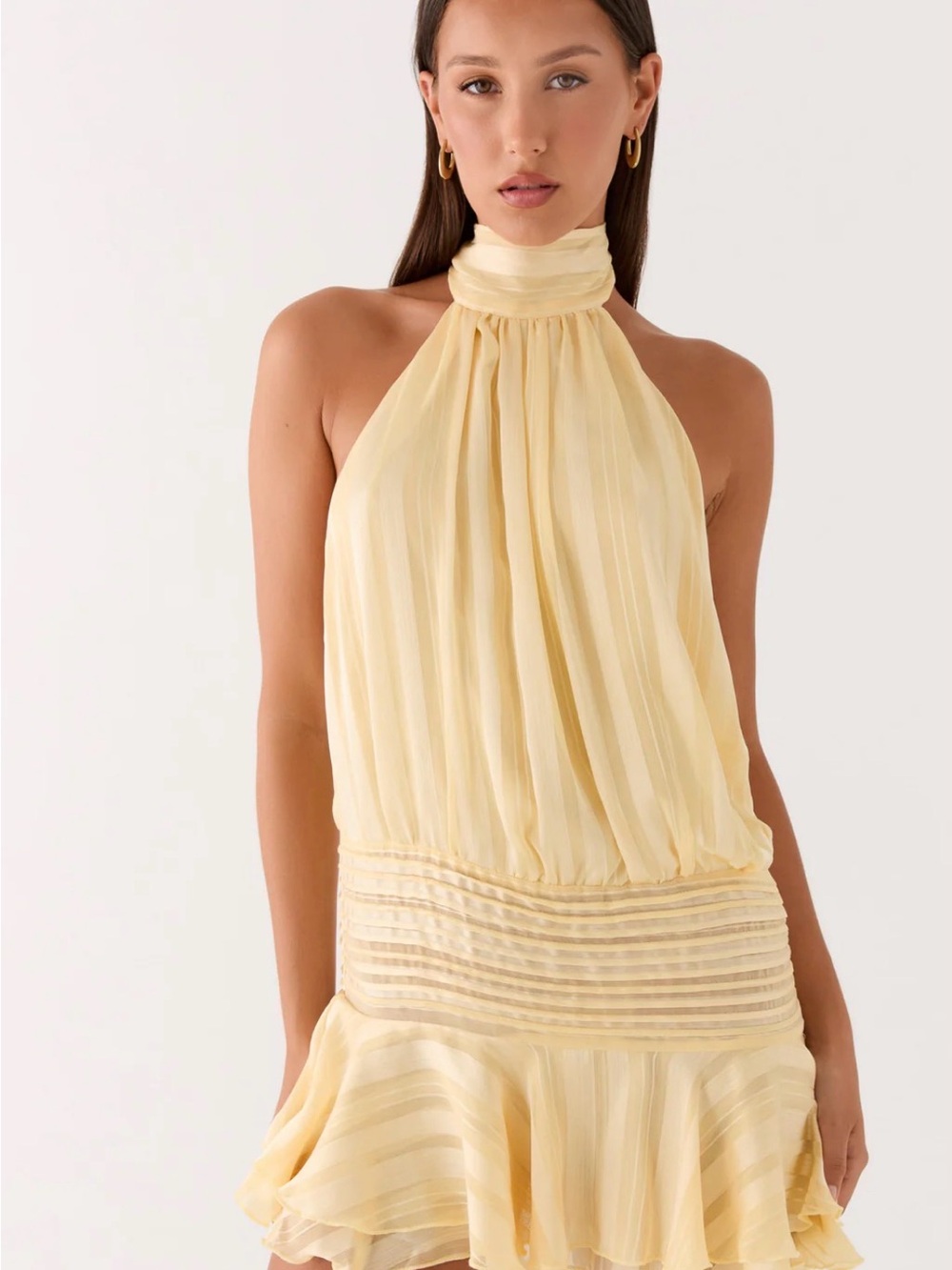 Peppermayo Pale Yellow One-Shoulder Halter Dress
